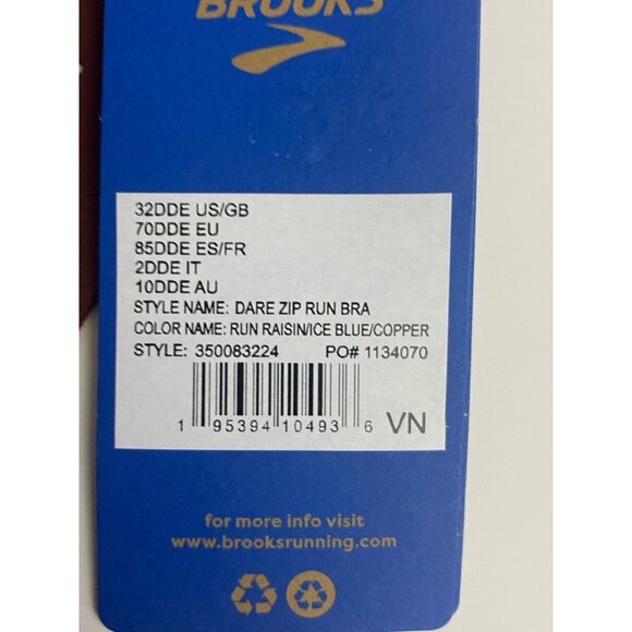 Brooks 32DD/E Dare Zip Front Run 2.0 Run Raisin Ice Blue Copper Molded Sports Br - Picture 4 of 10